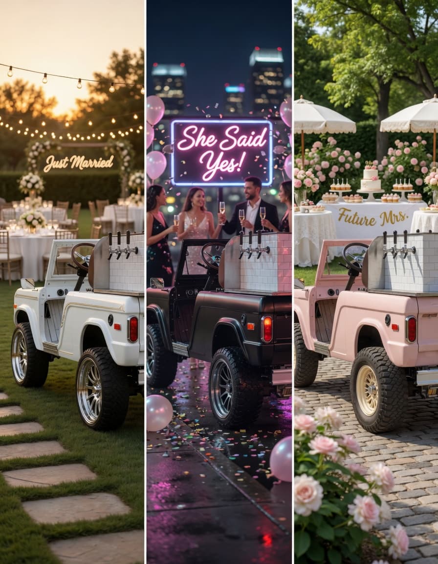 Vintage Bar Co cart at weddings, engagements, and bridal showers